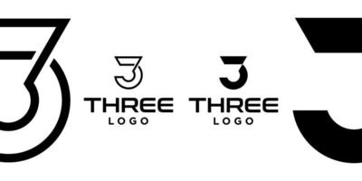 el logo del número tres es geométrico y simple en negro. vector