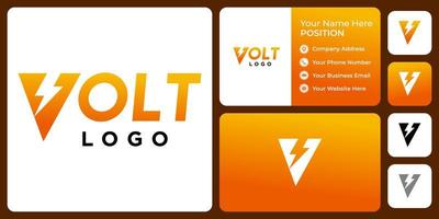 Letter V monogram volt logo design with business card template. vector