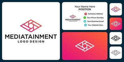 Media logo design with business card template. vector