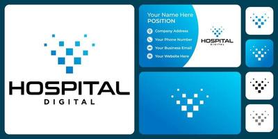 Digital health hospital logo design with business card template. vector