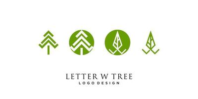 Letter W monogram tree logo design with business card template. vector