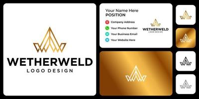 Letter W W monogram crown logo design with business card template. vector