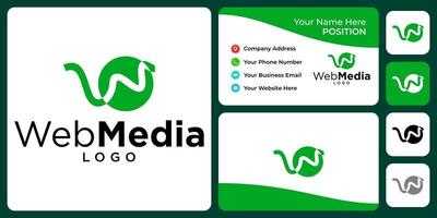 Letter W monogram media logo design with business card template. vector