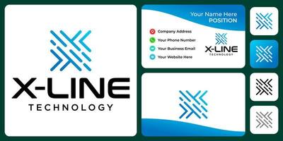 Letter X monogram technology logo design with business card template. vector