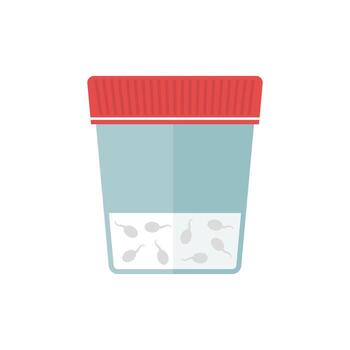 Container with sperm.Jar for analysis.Concept of sperm donation and infertility testing.Flat vector isolated illustration on a white background