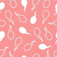 Male spermatozoa.White sperm on a pink background.Flat simple vector illustration.Seamless pattern