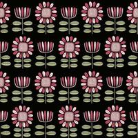 Seamless pattern with decorative pink flowers on black background vector