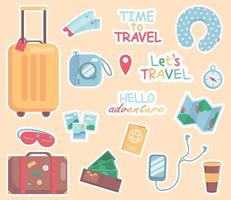 Collection of colorful stickers. Set of travel items. Time to travel vector