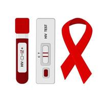 An HIV testing kit with a laboratory test tube for blood analysis. Vector illustration.