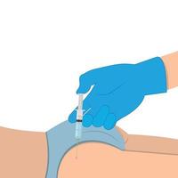 Injection with a syringe to treat a person. Color vector illustration