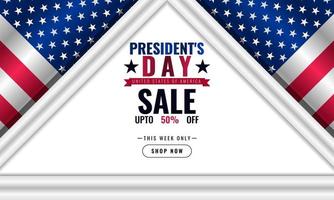plantilla de banner publicitario de promoción de ventas de fondo del día del presidente con diseño de bandera estadounidense vector