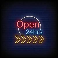 Open 24 hours Neon Signs Style Text Vector