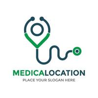 Medical location vector logo template. This design use stethoscope symbol. Suitable health business.