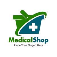 Medical shop vector logo template. This design use stethoscope symbol. Suitable for bag and health business.