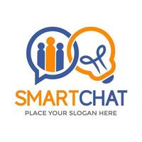 Smart chat vector logo template. This design use bulb lamp and people symbol. Suitable for conversation.