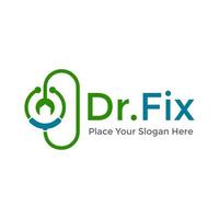 Doctor Fix vector logo template. This design use stethoscope and wrench symbol. Suitable for maintenance.