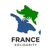 Plantilla de logotipo de vector de solidaridad de Francia. este diseño usa mapa y símbolo de mano. Apto para comunidad.