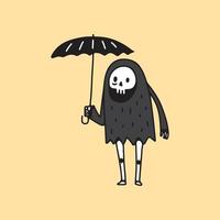 Retro Grim Reaper Skull with umbrella, illustration for t-shirt, poster, sticker, or apparel merchandise. With cartoon style. vector