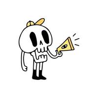 Cute Skull holding megaphone, illustration for t-shirt, poster, sticker, or apparel merchandise. With cartoon style. vector