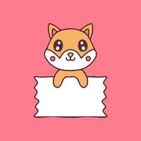 Cute shiba inu with empty banner. Illustration for sticker and t shirt. vector