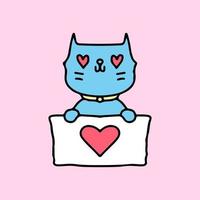 linda mascota de gato con cartel de amor. ilustración para pegatina y camiseta. vector