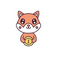 lindo shiba inu sosteniendo el personaje de la mascota de la moneda. ilustración para pegatina y camiseta. vector