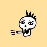 Punk skull head smoking cigarette, illustration for t-shirt, sticker, or apparel merchandise. With retro cartoon style. vector