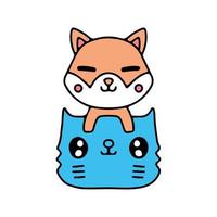 Kawaii shiba inu and cat mascot character. Illustration for sticker and t shirt. vector