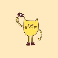 Retro cat holding love flags, illustration for t-shirt, poster, sticker, or apparel merchandise. With cartoon style. vector