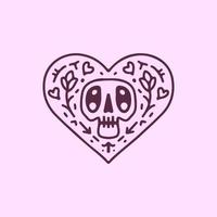 Skull  flowers and heart, illustration for t-shirt, poster, sticker, or apparel merchandise. With hipster style. vector
