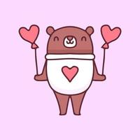 Cute bear holding heart balloons, illustration for t-shirt, poster, sticker, or apparel merchandise. With cartoon style. vector