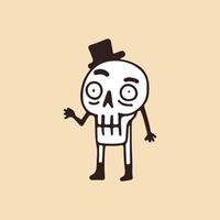 personaje divertido de la mascota del cráneo con sombrero vintage, ilustración para camisetas, pegatinas o prendas de vestir. con estilo de dibujos animados retro. vector