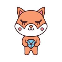 lindo shiba inu sosteniendo un personaje de mascota de diamante. ilustración para pegatina y camiseta. vector