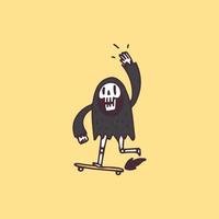 Retro Grim Reaper Skull ride skateboard, illustration for t-shirt, poster, sticker, or apparel merchandise. With cartoon style. vector