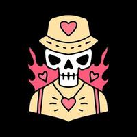 Hype skull in bucket hat with valentine concept , illustration for t-shirt, poster, sticker, or apparel merchandise. With cartoon style. vector
