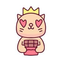 King cat holding chocolate illustration. Vector graphics for t-shirt prints and other uses.