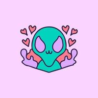 Cute alien with valentine concept, illustration for t-shirt, poster, sticker, or apparel merchandise. With cartoon style. vector