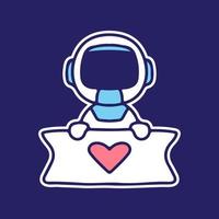 Cute astronaut mascot character holding banner with love sign. Illustration for sticker and t shirt. vector