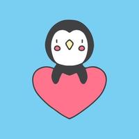 lindo personaje de mascota de pingüino con amor. ilustración para pegatina y camiseta. vector