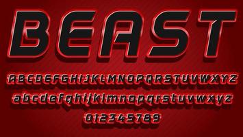 plantilla de diseño de efecto de texto de bestia de palabra negra en degradado rojo moderno 3d vector