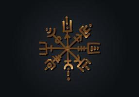 Magic ancient viking art deco, Gold Vegvisir navigation compass ancient. The Vikings used many symbols in accordance to Norse mythology,  widely used in Viking society. Logo icon Wiccan esoteric sign vector