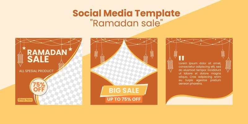 Beautiful and elegant orange and chocolate promotional social media templates are used for online businesses. Selling or discounting social media templates. Special ramadan sale template