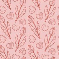 Hand drawn Valentines Day seamless pattern. Vector illustration in sketch style