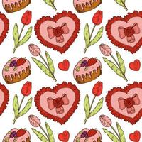 Hand drawn colorful Valentines Day seamless pattern. Vector illustration in sketch style