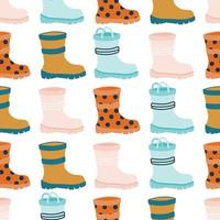 Seamless pattern with cute rubber boots. Multicolored funny repeating background. Home gardening concept. Hand drawn vector illustration in cartoon style