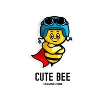 vector illustration of cartoon honey bee wearing helmet with glasses