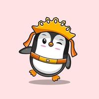 lindo pingüino con corona en la cabeza vector