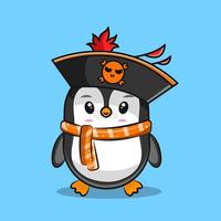 cute penguin wearing pirate hat vector