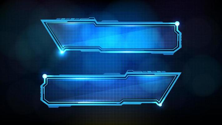 abstract futuristic background of blue glowing technology sci fi frame, hud ui, lower third button bar