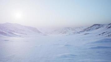 Aerial Landscape of snowy mountains and icy shores in Antarctica photo